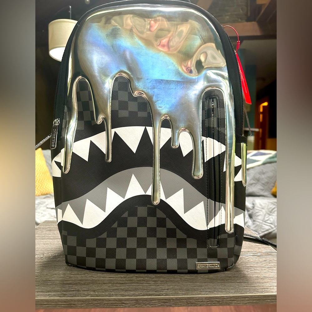 Sprayground Limited Edition Shark Silver Drip Backpack